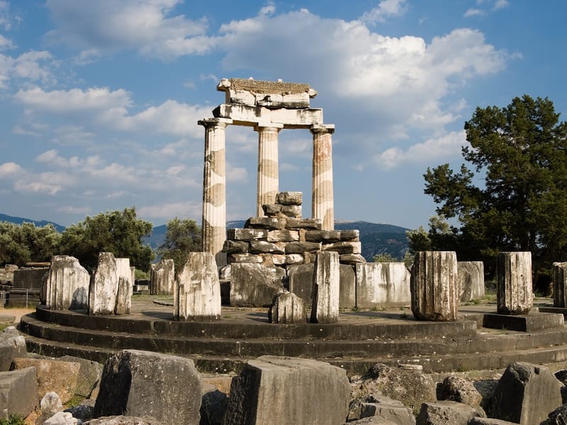 The round tholos of the Sanctuary of Athena Pronaia below Delphi
