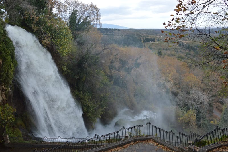 The great waterfall of Edessa falling from the edge of the town over the plain