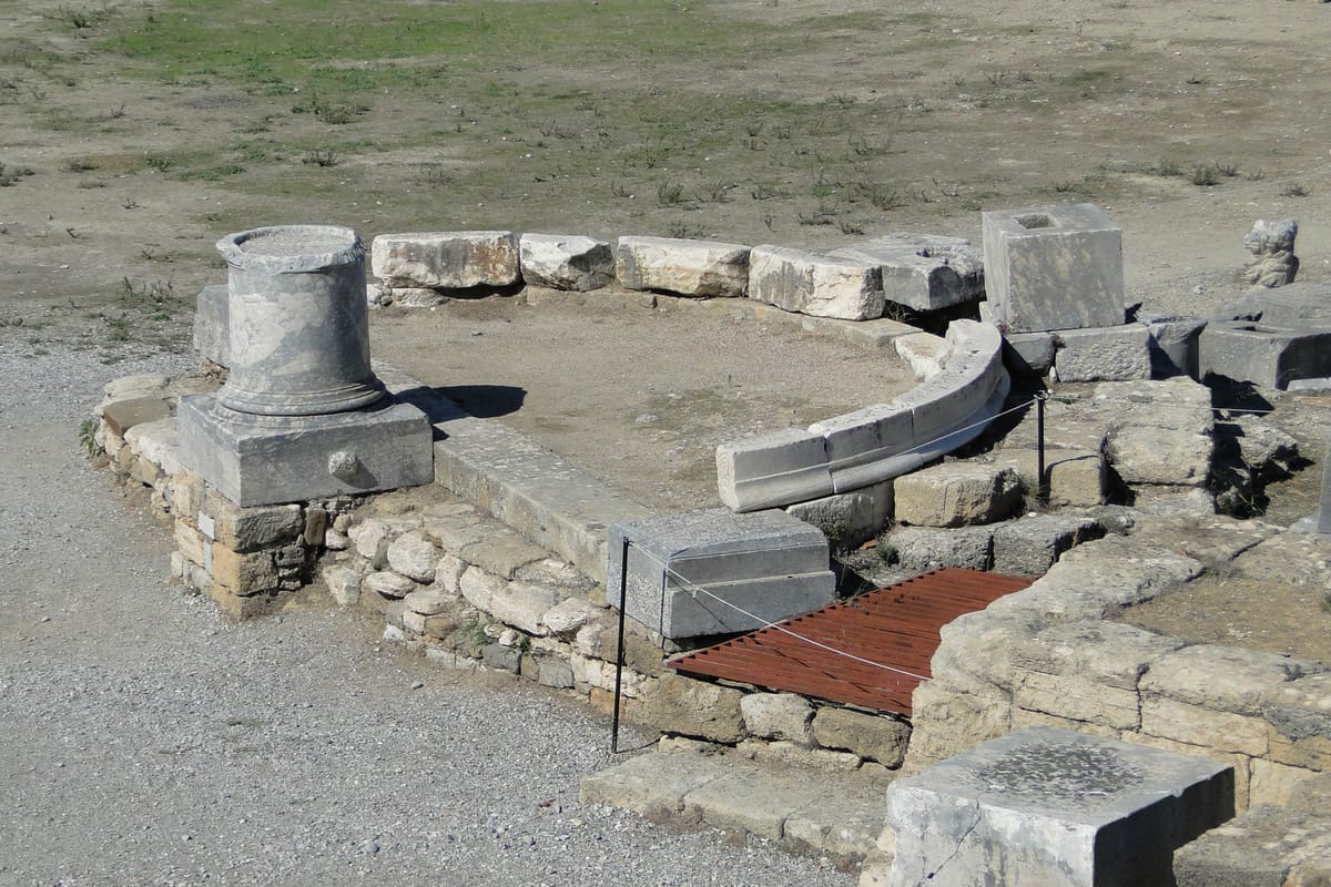 Semicircular exedra in the site of Kameiros, Rhodes, Greece