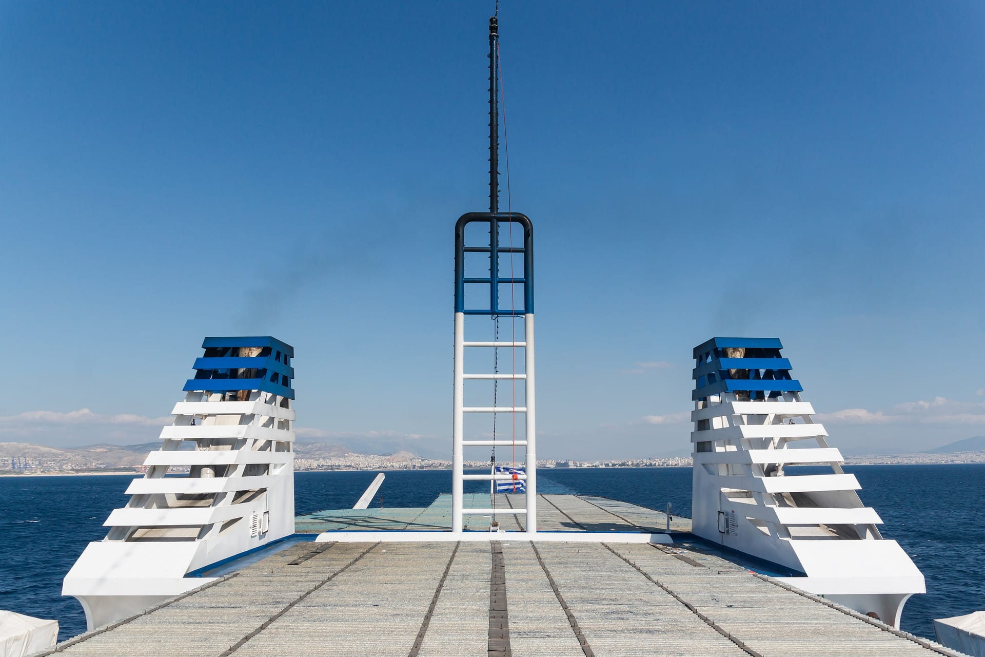 On the ferry to Aegina, view of Piraeus, Greece