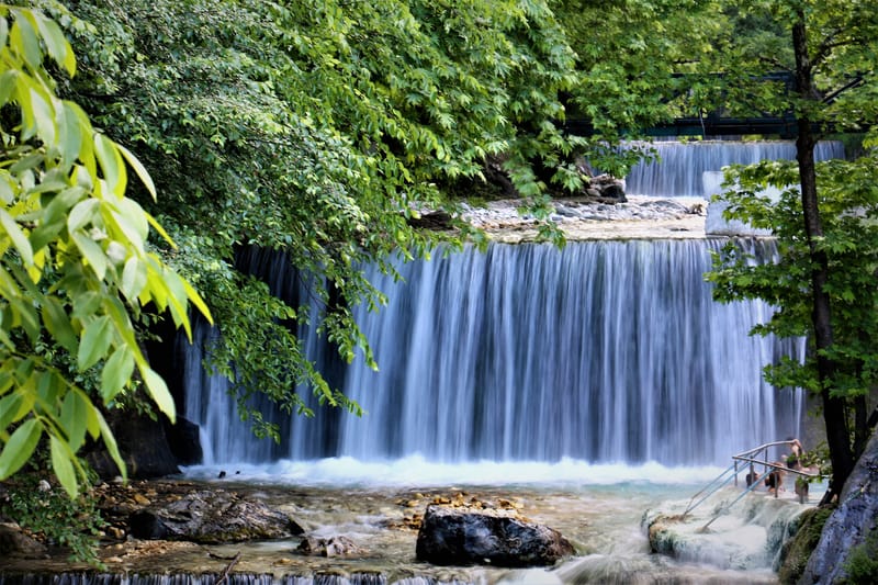 The thermal waterfall and its pools at Loutra Pozar, in the gorge of the Thermopotamos below Mount Voras