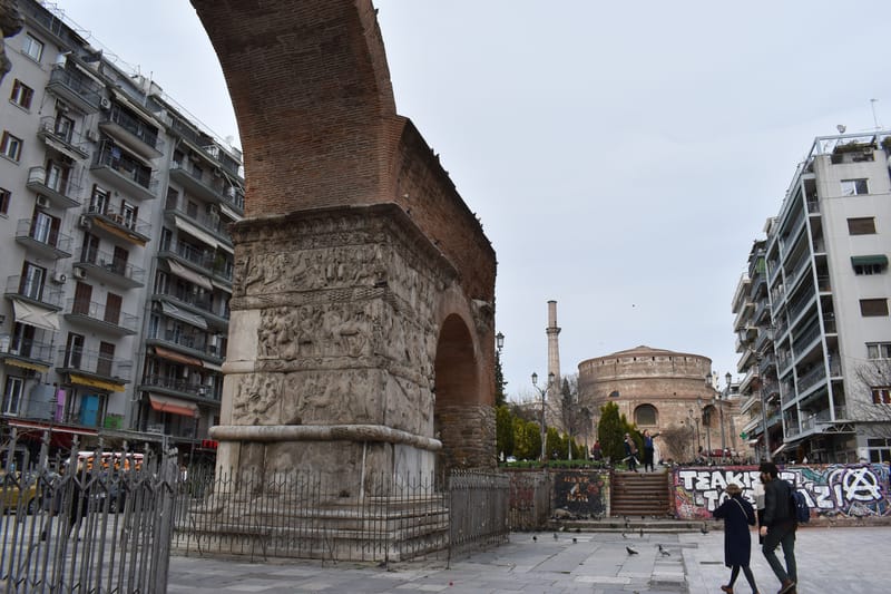 The Arch of Galerius in Thessaloniki, with the Rotunda behind it